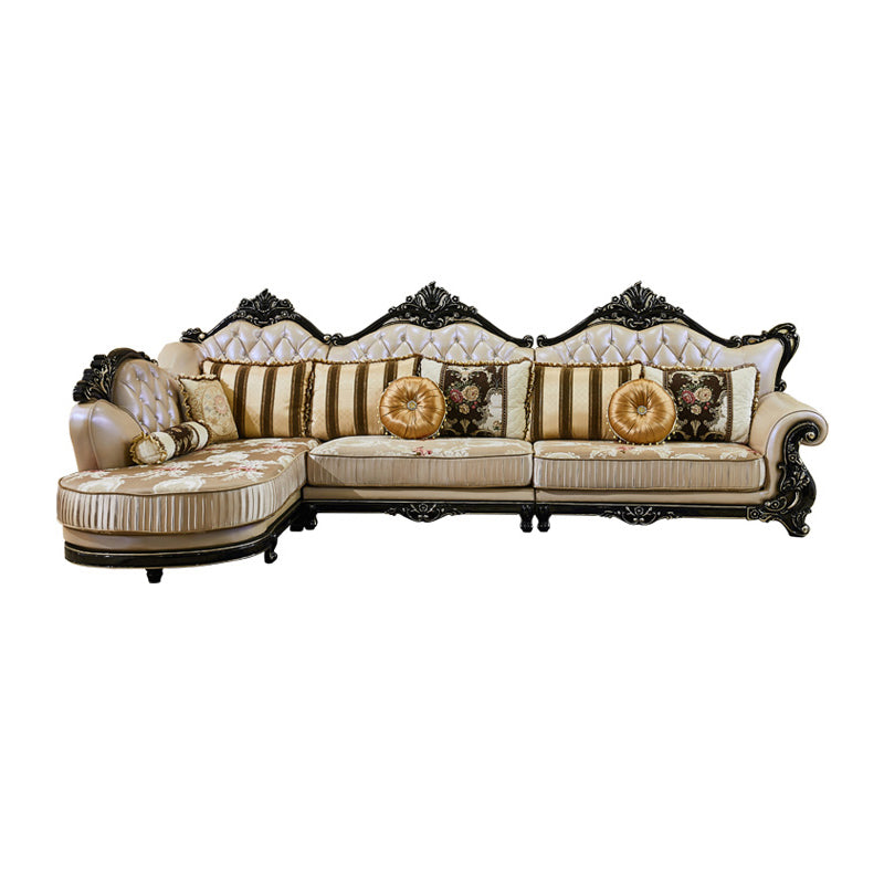 Traditional Slipcovered Cushions Sectionals & Chaise Tufted Rolled Arm Sectional Sofa