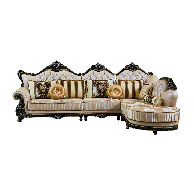 Traditional Slipcovered Cushions Sectionals & Chaise Tufted Rolled Arm Sectional Sofa