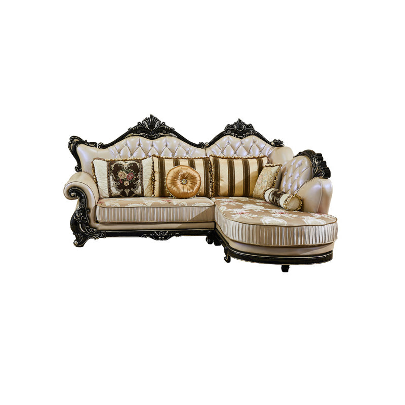 Traditional Slipcovered Cushions Sectionals & Chaise Tufted Rolled Arm Sectional Sofa