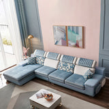 Sofá seccional de brazo de almohada seccional y chaise nórdico de 4 asientos en azul