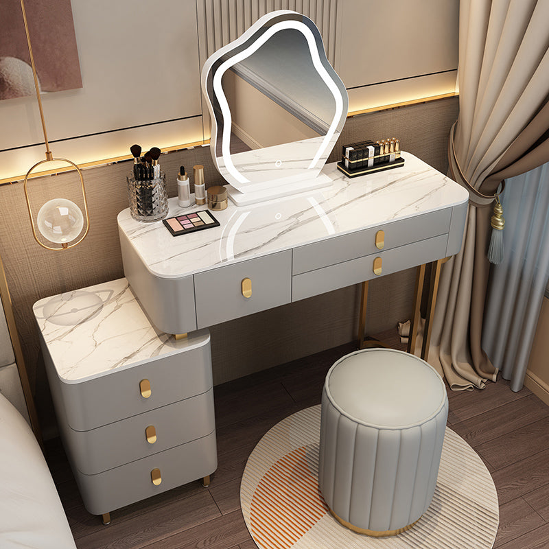 Modern Dressing Table with 6 Drawers and Stone Top in Solid Wood Frame