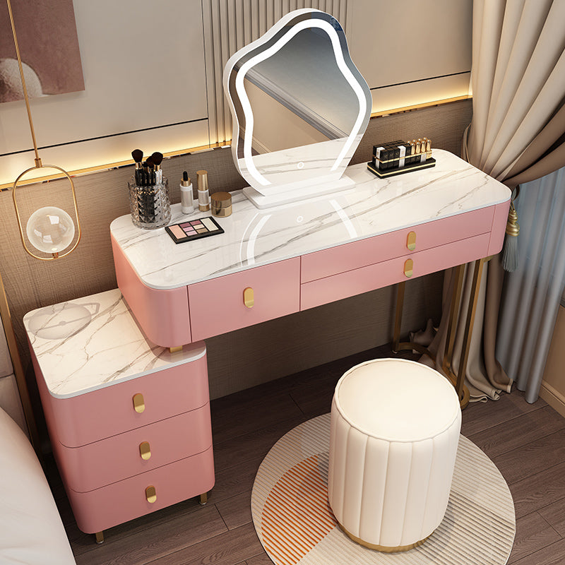 Modern Dressing Table with 6 Drawers and Stone Top in Solid Wood Frame