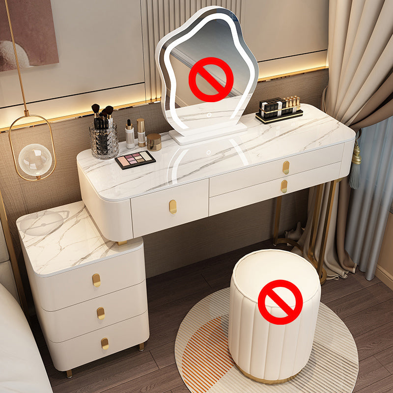 Modern Dressing Table with 6 Drawers and Stone Top in Solid Wood Frame