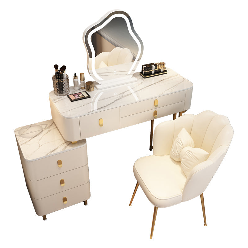 Modern Dressing Table with 6 Drawers and Stone Top in Solid Wood Frame