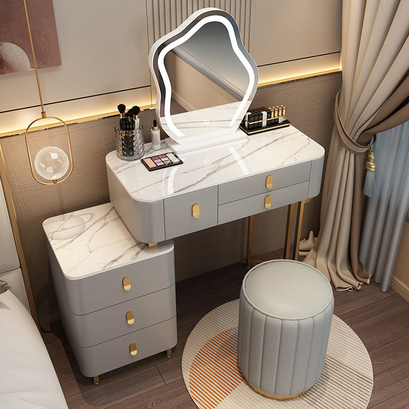 Modern Dressing Table with 6 Drawers and Stone Top in Solid Wood Frame