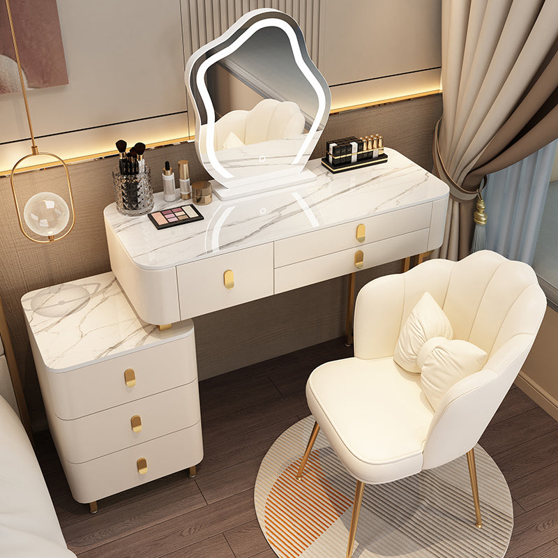 Modern Dressing Table with 6 Drawers and Stone Top in Solid Wood Frame