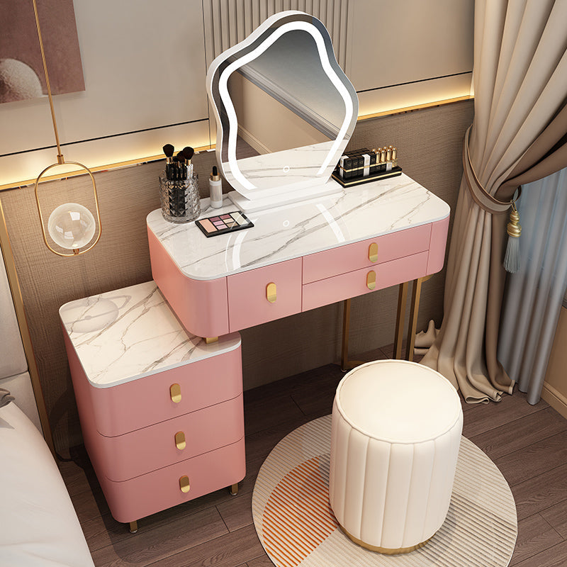 Modern Dressing Table with 6 Drawers and Stone Top in Solid Wood Frame