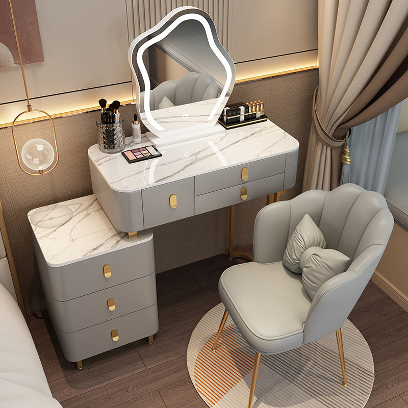 Modern Dressing Table with 6 Drawers and Stone Top in Solid Wood Frame