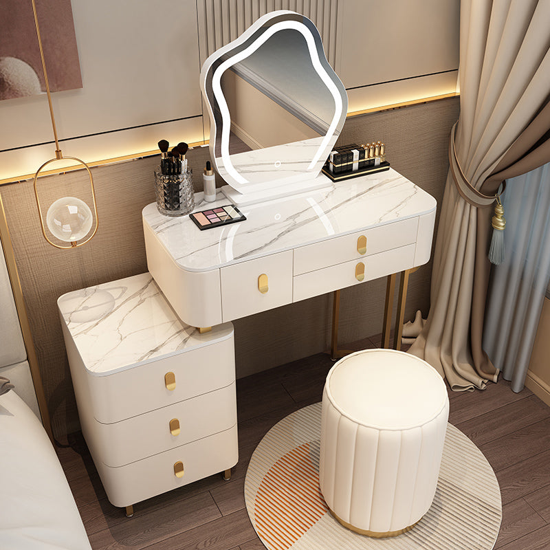 Modern Dressing Table with 6 Drawers and Stone Top in Solid Wood Frame