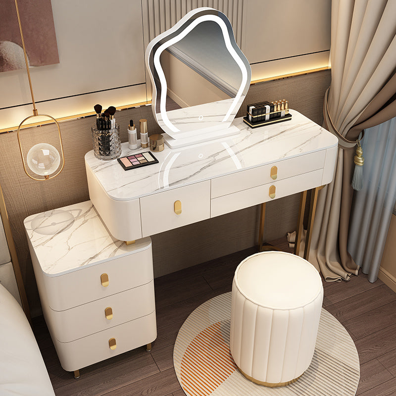 Modern Dressing Table with 6 Drawers and Stone Top in Solid Wood Frame