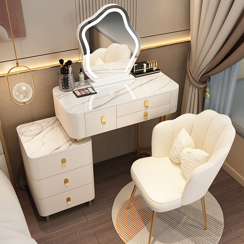 Modern Dressing Table with 6 Drawers and Stone Top in Solid Wood Frame