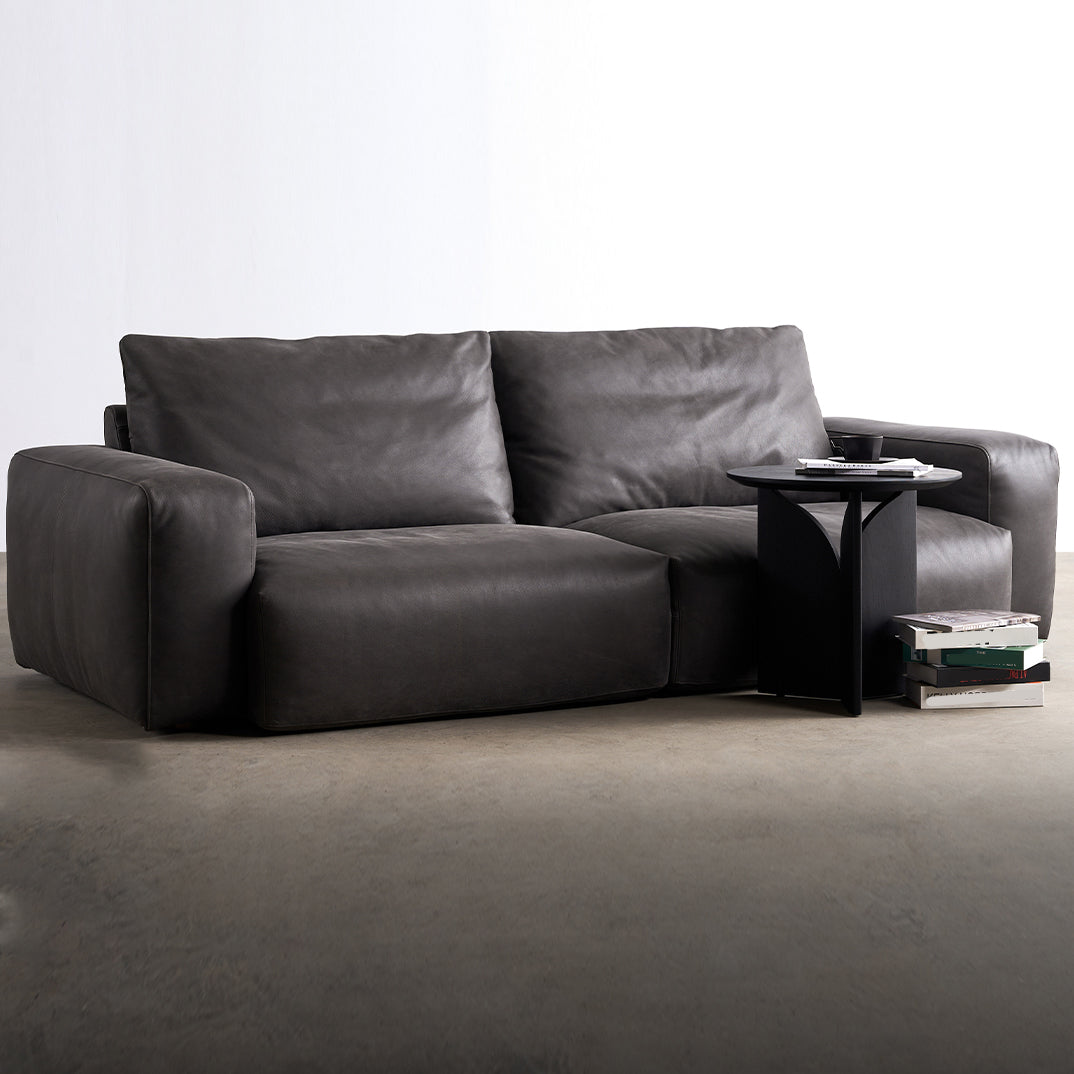 Mitte des Jahrhunderts modernes Sofa Leder -Quadratarmsofa in tiefem Grau