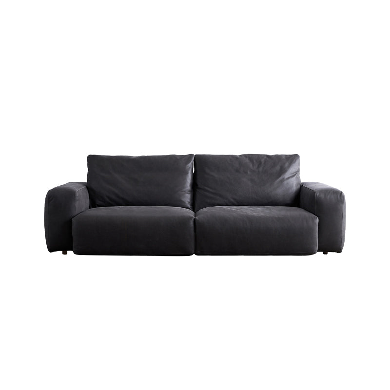 Mitte des Jahrhunderts modernes Sofa Leder -Quadratarmsofa in tiefem Grau