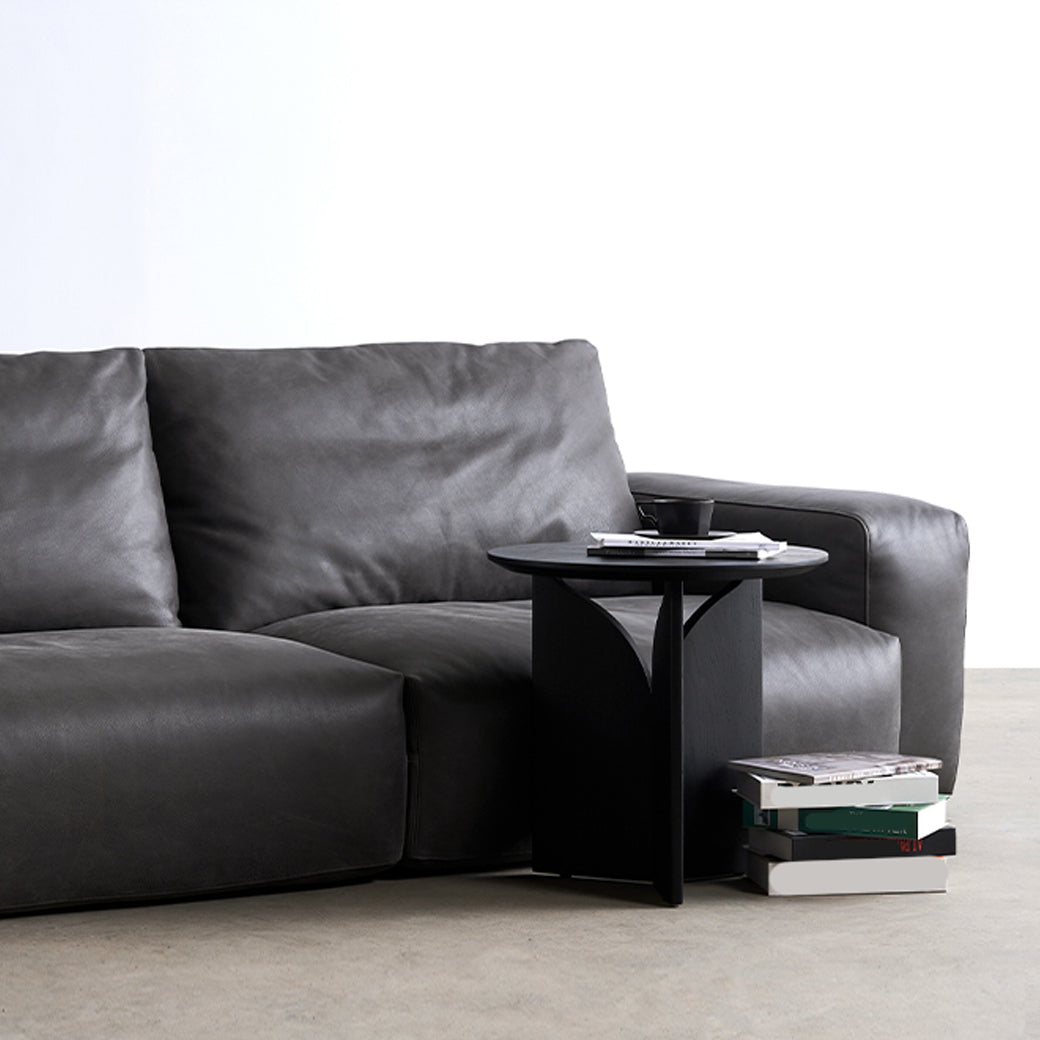 Mitte des Jahrhunderts modernes Sofa Leder -Quadratarmsofa in tiefem Grau