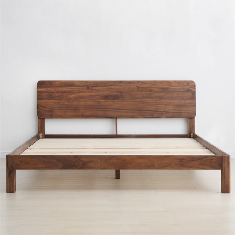 Lit en panneau contemporain dans un lit en bois massif marron avec tête de lit rectangulaire