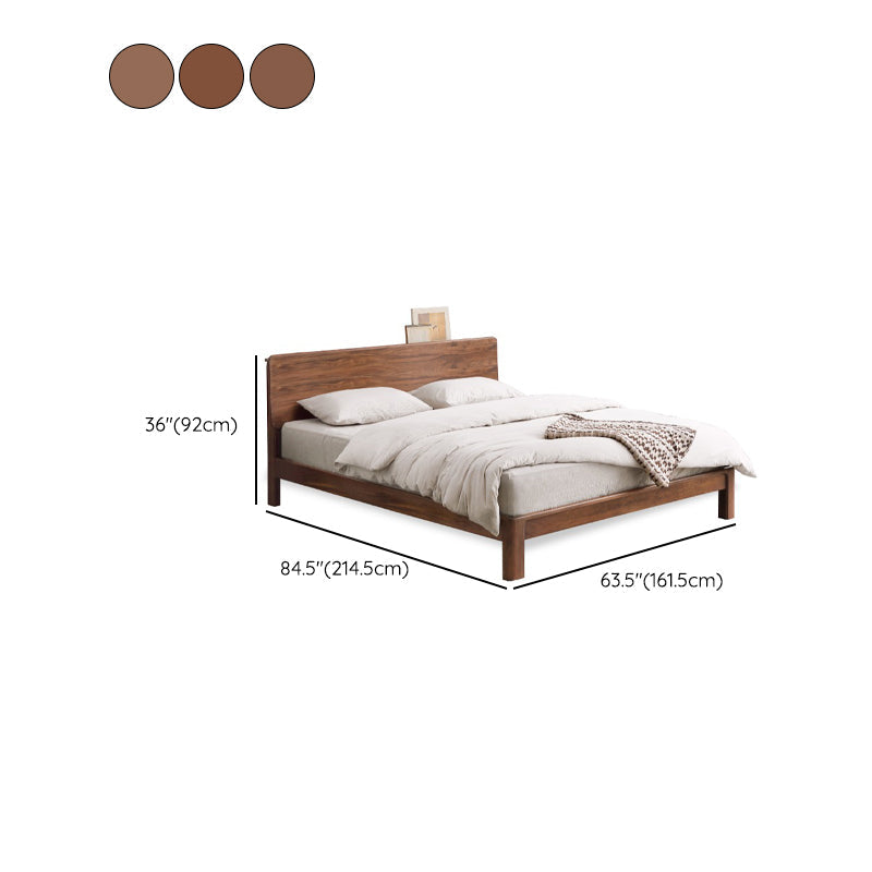 Contemporary Panel Bed in Brown Solid Wood Bed with Rectangular Headboard