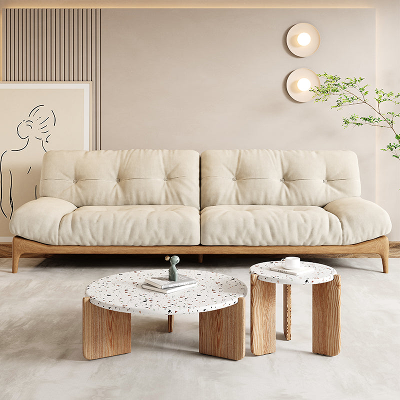 Scandinavian Settee Living Room White Tufted Armless Standard Seating