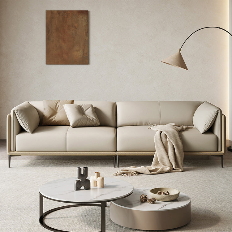 Scandinavian Settee White Living Room Pillow Top Arm Cushions Standard Sofa