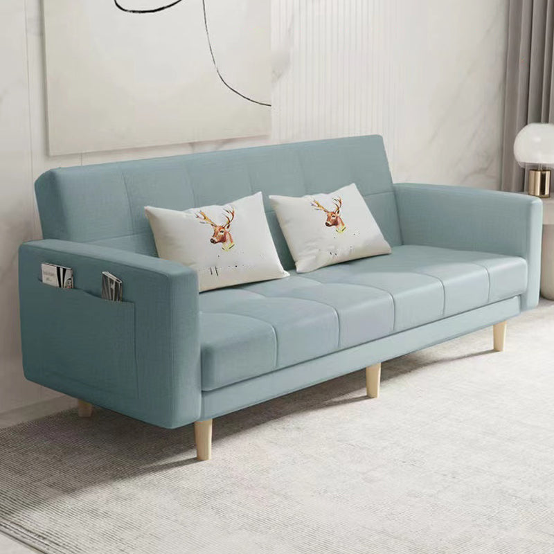 Scandinavian Seating Living Room Square Arm Biscuit Back Standard Settee Mint Green Tech Cloth Clearhalo 'furn' 'furn_sofas' 'Furniture' 'Living Room Furniture' 'Sofa' 'sofas' 7591554
