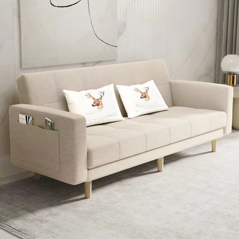 Scandinavian Seating Living Room Square Arm Biscuit Back Standard Settee Off-White Cotton and Linen Clearhalo 'furn' 'furn_sofas' 'Furniture' 'Living Room Furniture' 'Sofa' 'sofas' 7591559