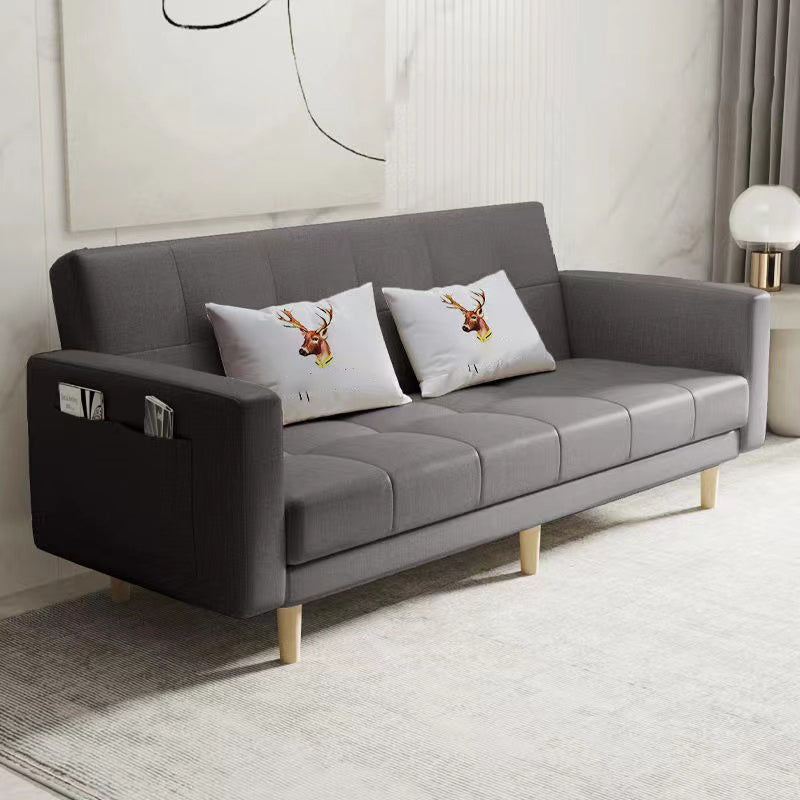 Scandinavian Seating Living Room Square Arm Biscuit Back Standard Settee Dark Gray Tech Cloth Clearhalo 'furn' 'furn_sofas' 'Furniture' 'Living Room Furniture' 'Sofa' 'sofas' 7591565