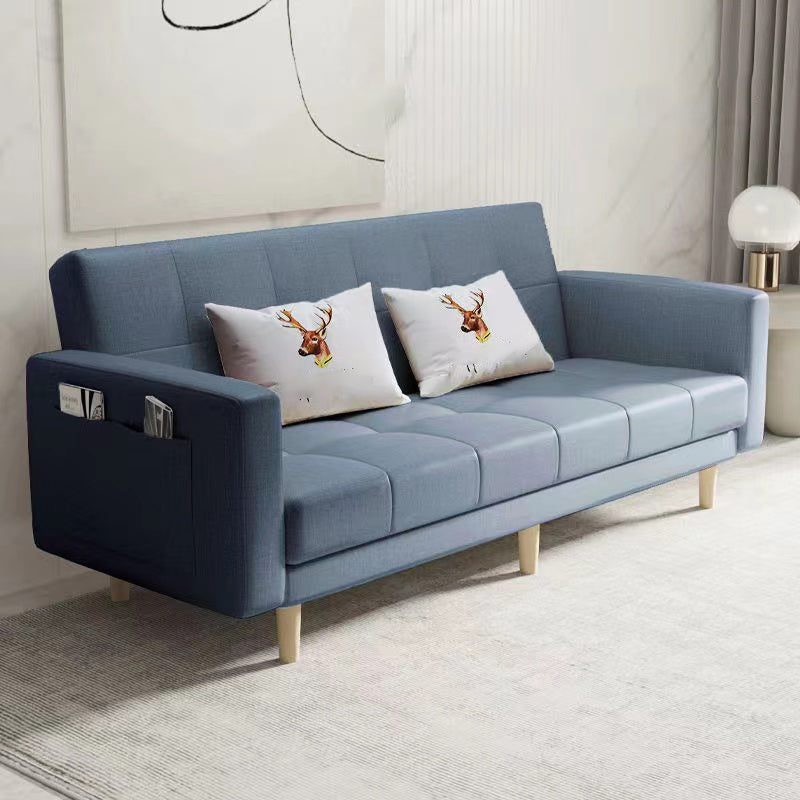 Scandinavian Seating Living Room Square Arm Biscuit Back Standard Settee Royal Blue Tech Cloth Clearhalo 'furn' 'furn_sofas' 'Furniture' 'Living Room Furniture' 'Sofa' 'sofas' 7591567