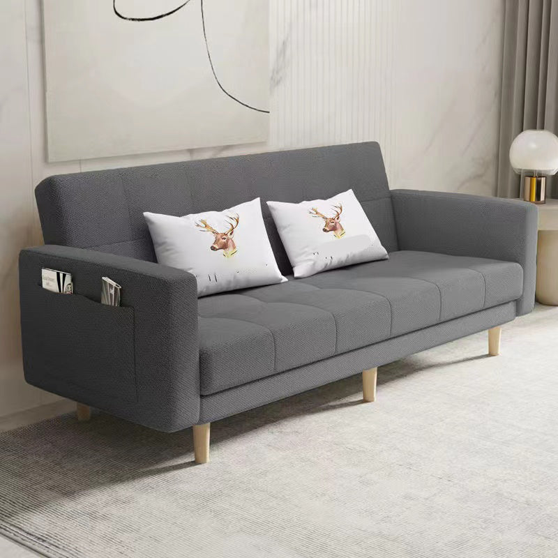 Scandinavian Seating Living Room Square Arm Biscuit Back Standard Settee Dark Gray Cotton and Linen Clearhalo 'furn' 'furn_sofas' 'Furniture' 'Living Room Furniture' 'Sofa' 'sofas' 7591569