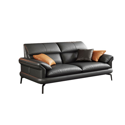 Skandinavisches Sofa echtes Leder dunkelgrauer Kissen Kissen Top Arm Sitzgelegenheiten