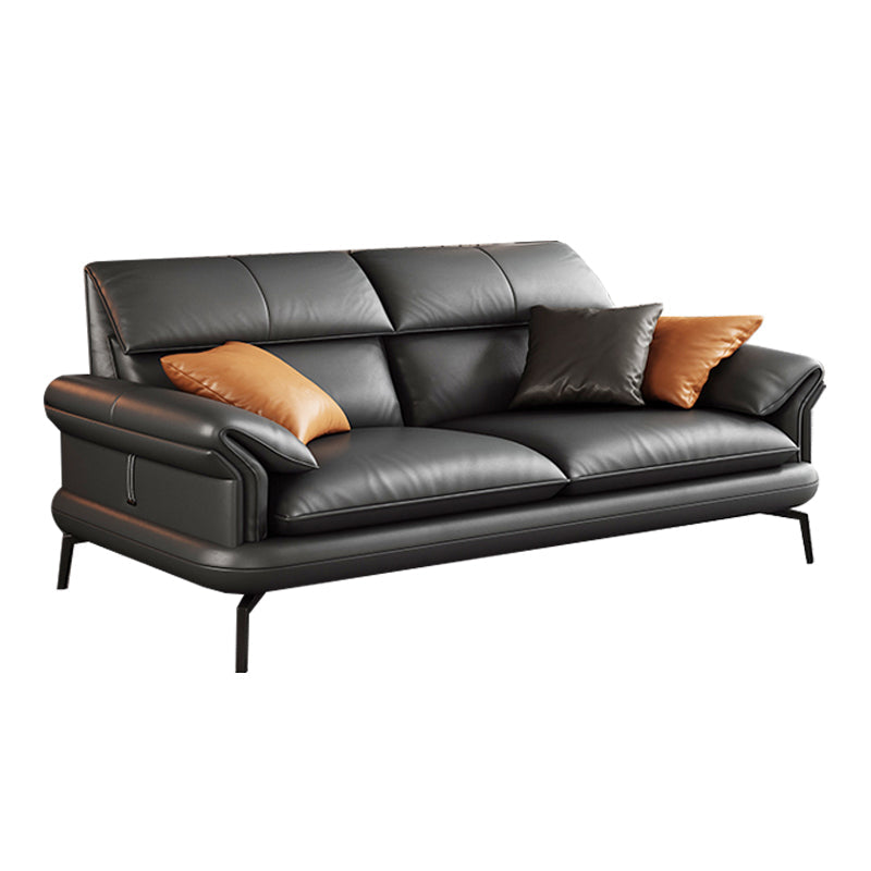 Skandinavisches Sofa echtes Leder dunkelgrauer Kissen Kissen Top Arm Sitzgelegenheiten