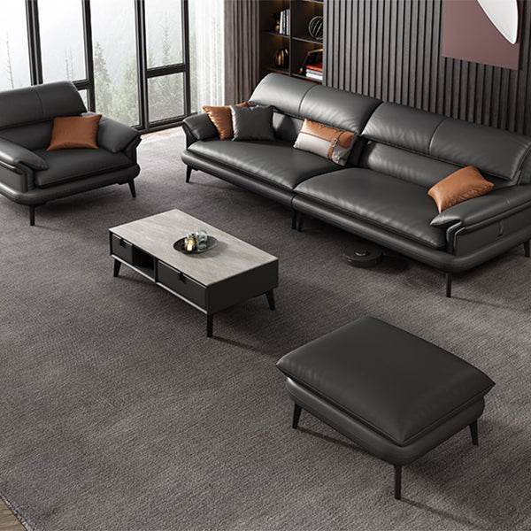 Skandinavisches Sofa echtes Leder dunkelgrauer Kissen Kissen Top Arm Sitzgelegenheiten