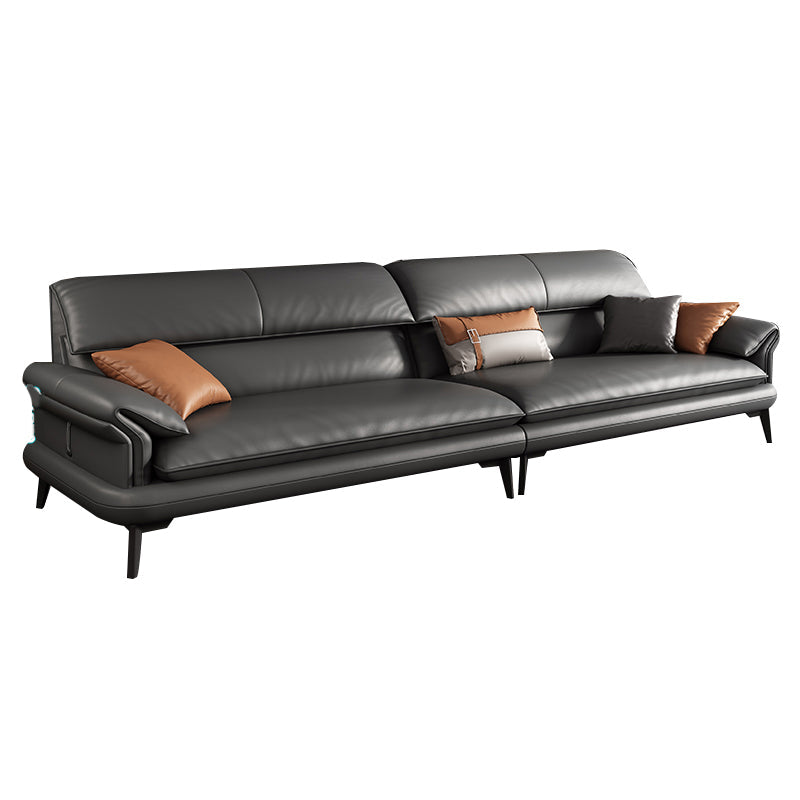 Skandinavisches Sofa echtes Leder dunkelgrauer Kissen Kissen Top Arm Sitzgelegenheiten