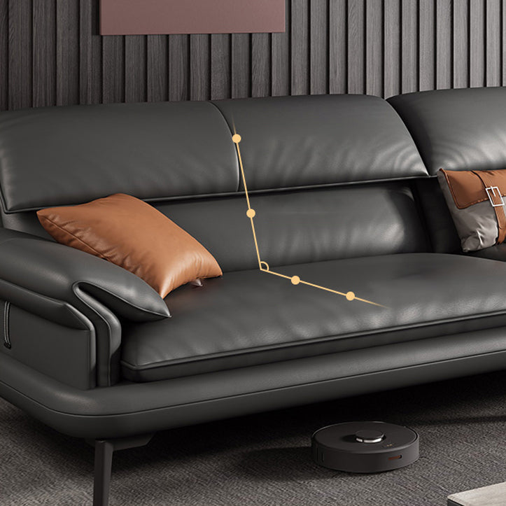 Skandinavisches Sofa echtes Leder dunkelgrauer Kissen Kissen Top Arm Sitzgelegenheiten
