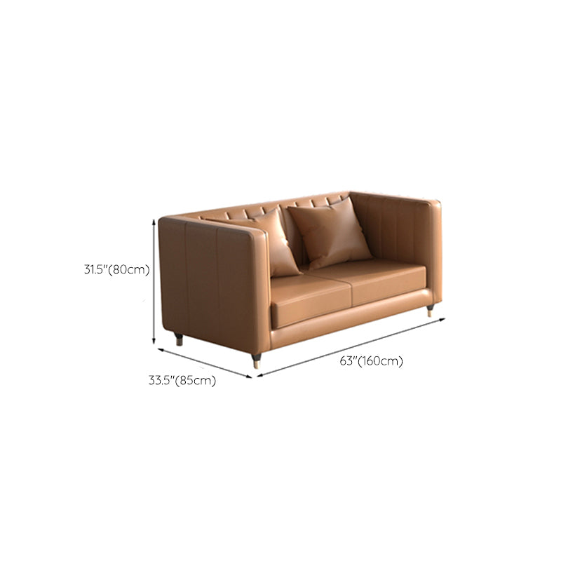 Glam Seating Genuine Leather Orange Cushions Square Arm Living Room Sofa
