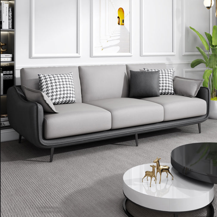 Scandinavian Sofa Faux Leather Gray Pillows Living Room Standard Seating