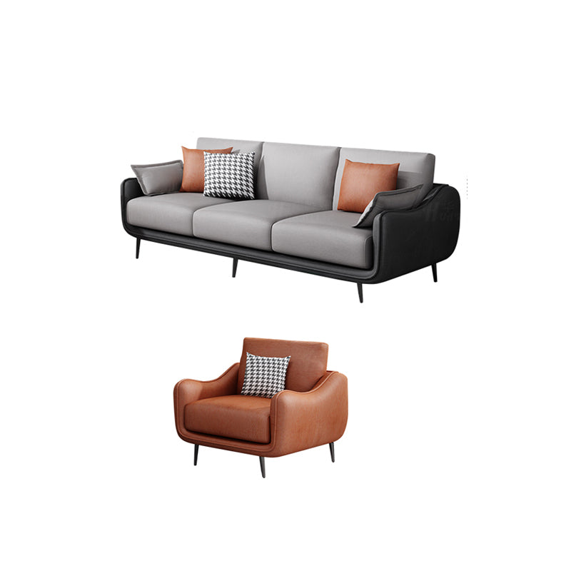 Scandinavian Sofa Faux Leather Gray Pillows Living Room Standard Seating