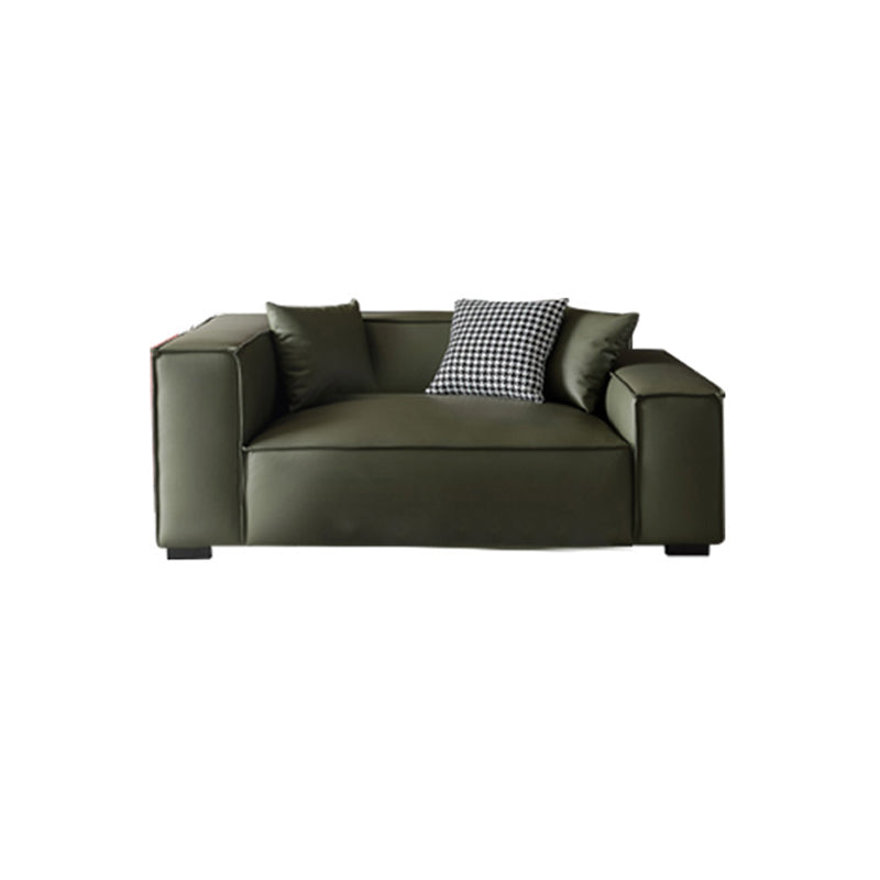 Glam Settee Genuine Leather Living Room Square Arm Cushions Green Standard Sofa