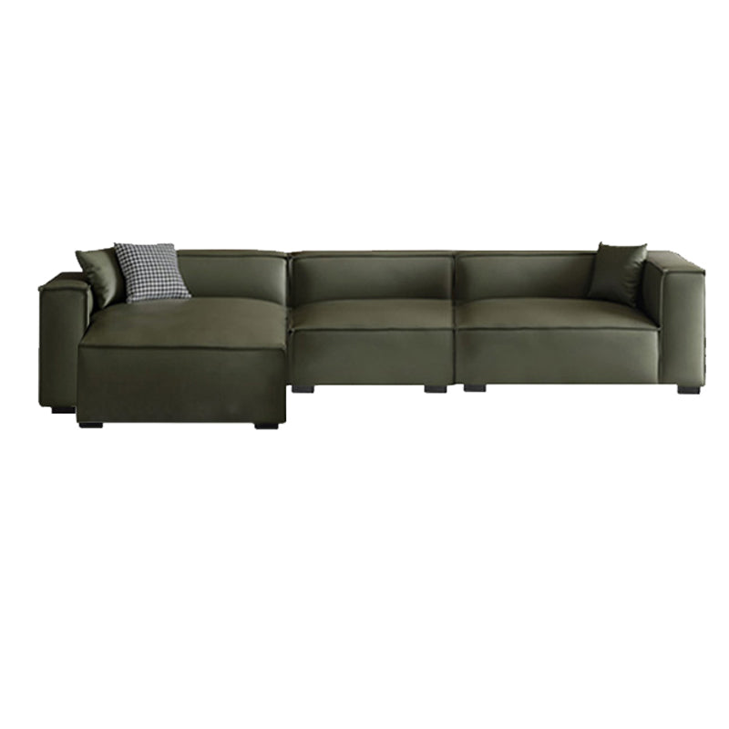 Glam Settee Genuine Leather Living Room Square Arm Cushions Green Standard Sofa