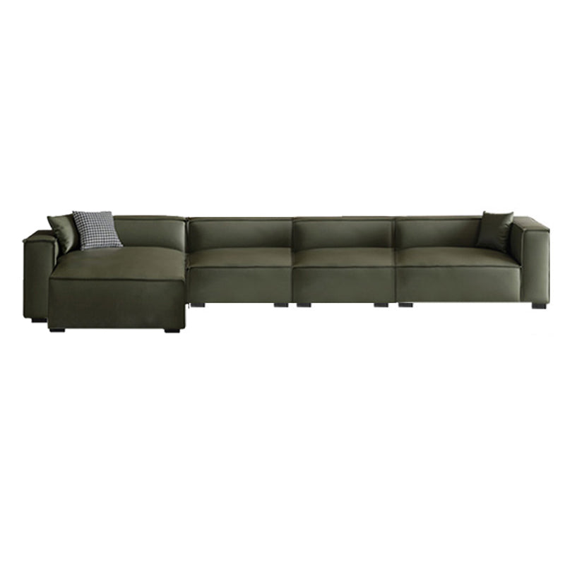Glam Settee Genuine Leather Living Room Square Arm Cushions Green Standard Sofa