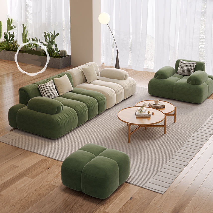 Sedute scandinaviane in finta pelle verde trapuntata braccio salotto