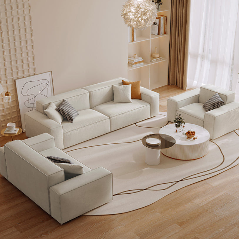 Zeitgenössisches Sofa echtes Leder Wohnzimmer Square Arm Kissen Weiß weiß