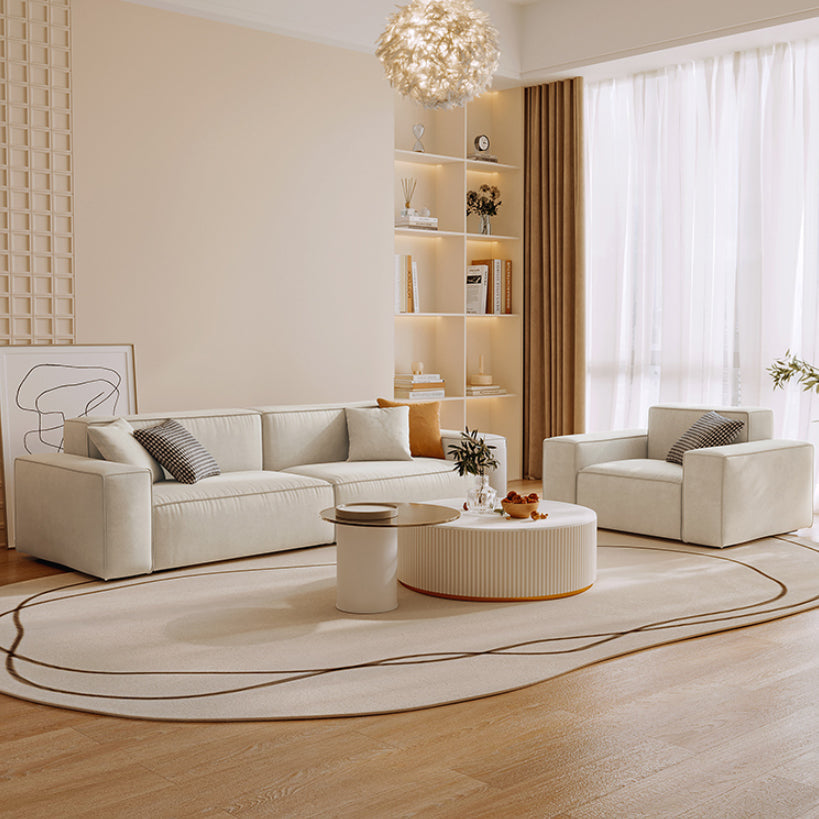 Zeitgenössisches Sofa echtes Leder Wohnzimmer Square Arm Kissen Weiß weiß