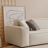 Zeitgenössisches Sofa echtes Leder Wohnzimmer Square Arm Kissen Weiß weiß