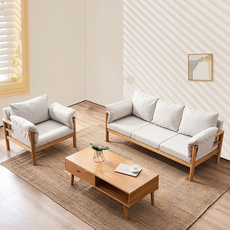 Contemporary Square Arm Sofa 33.46" High Faux Leather/Linen Sofa