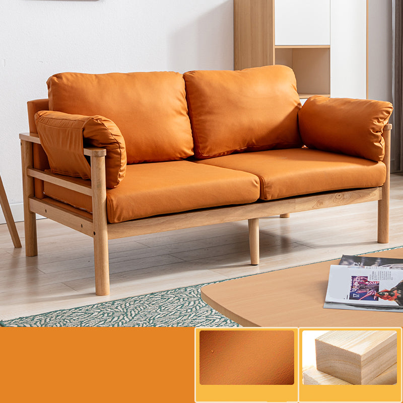 Contemporary Square Arm Sofa 33.46" High Faux Leather/Linen Sofa