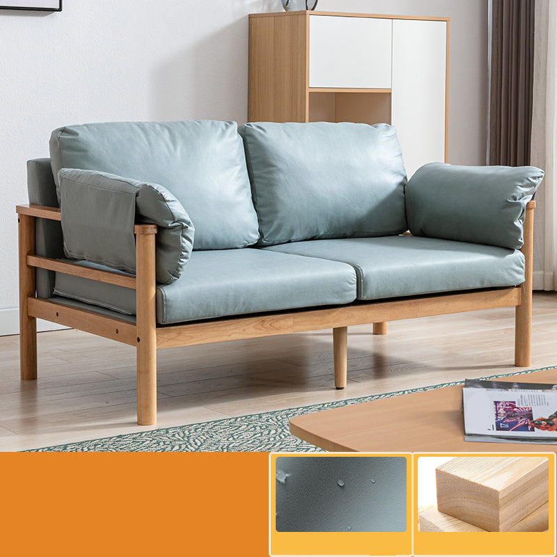 Contemporary Square Arm Sofa 33.46" High Faux Leather/Linen Sofa