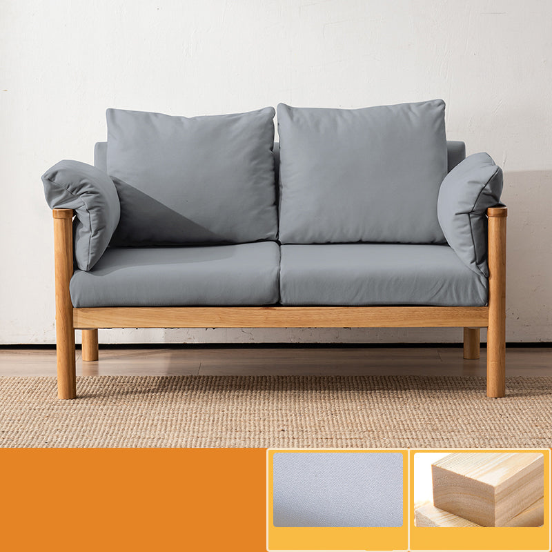 Contemporary Square Arm Sofa 33.46" High Faux Leather/Linen Sofa