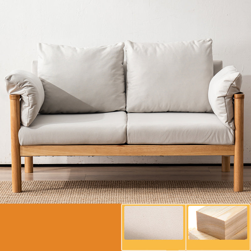 Contemporary Square Arm Sofa 33.46" High Faux Leather/Linen Sofa