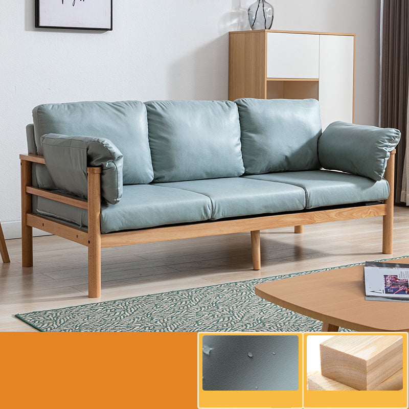 Contemporary Square Arm Sofa 33.46" High Faux Leather/Linen Sofa