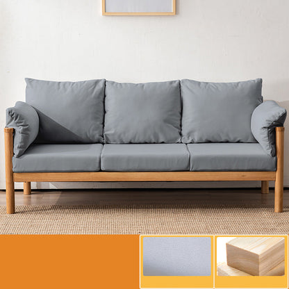 Contemporary Square Arm Sofa 33.46" High Faux Leather/Linen Sofa