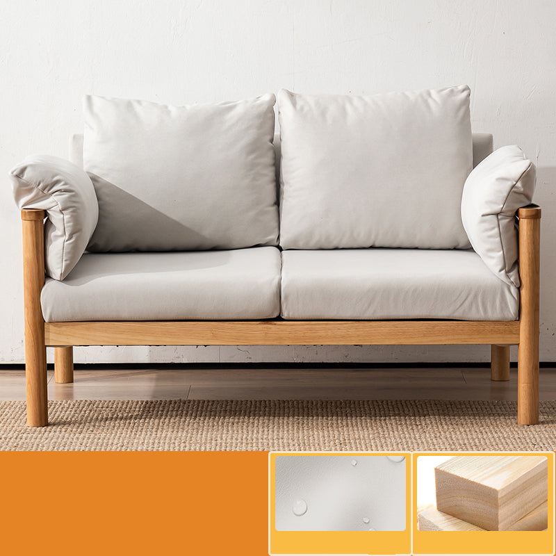 Contemporary Square Arm Sofa 33.46" High Faux Leather/Linen Sofa